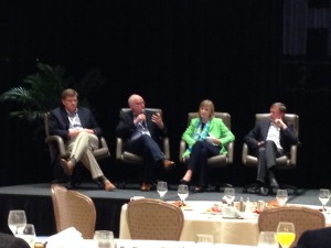 From left: Tim Carroll of Cycle; Merle Giles, NCSA; Suzy Tichenor, OakRidge National Labs, and UberCloud's Wolfgang Gentzsch talk cloud and HPC.  