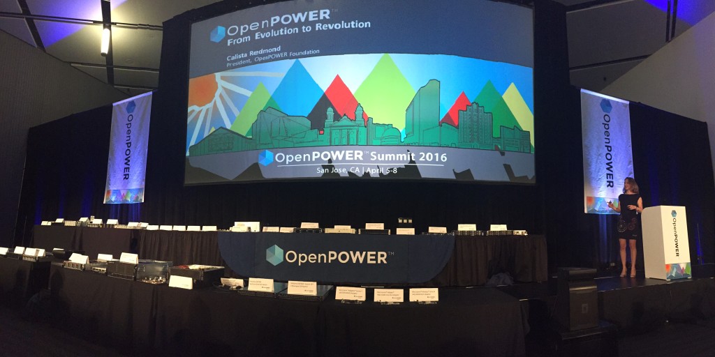 New product unveiling at OpenPOWER Foundation Summit. At right, Calista Redmond, OpenPOWER Foundation president and director of OpenPOWER Global Alliances, IBM