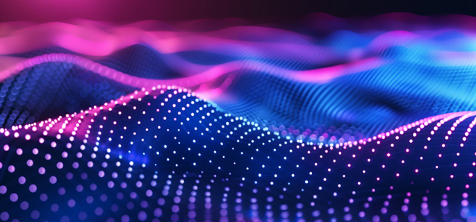 A tech dots and lines background, in blue and pink colors.